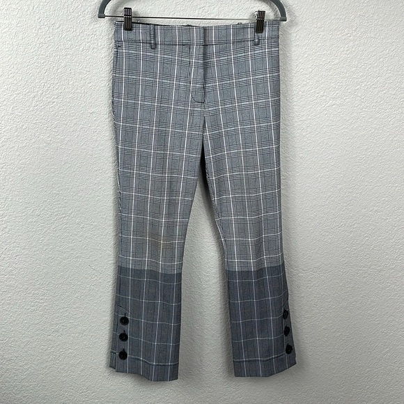 Derek Lam 10 Crosby Plaid Trouser Pants Crop Ankle 2 Tone Button Hem Sz 2 - Picture 2 of 14